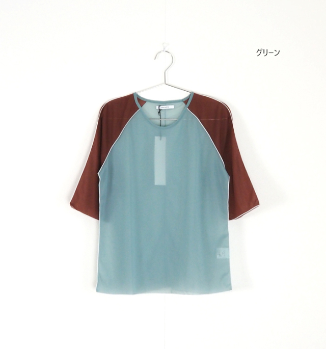 MANON マノン バイカラー シアーTシャツ ５分袖 プルオーバー レディース