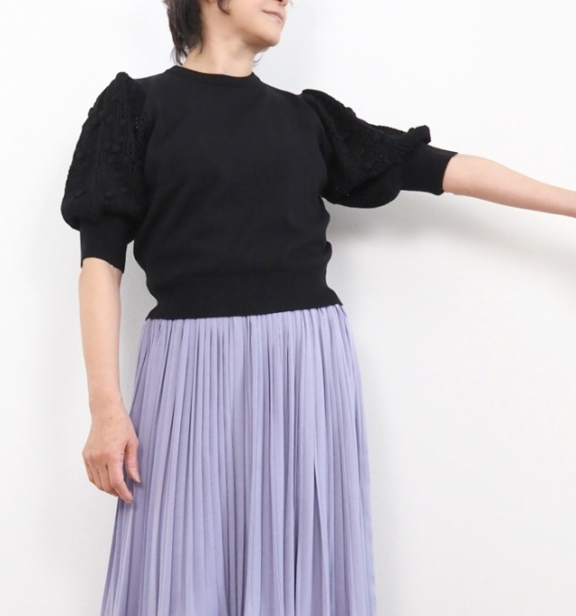 MANON マノン レースパフスリーブニット プルオーバー レディース