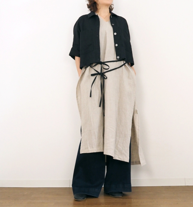 MANON マノン フレンチリネンサイドリボンワンピース Vネック