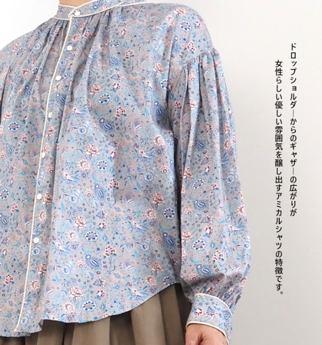 マノン manon リバティ フラワープリント Vネック シャーリング ブラウス MANON マノン リバティプリント アミカルシャツ フラワープリント