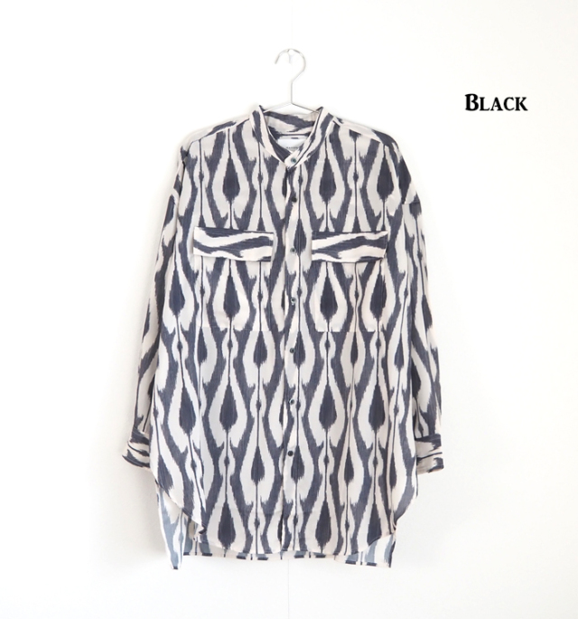 MANON マノン バンドカラーチュニックブラウス バティックプリント レディース