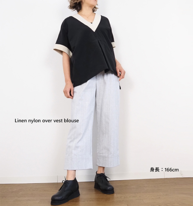 MANON マノン プルオーバーシャツ Vネック リネンナイロン レディース