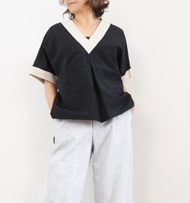 MANON マノン プルオーバーシャツ Vネック リネンナイロン レディース