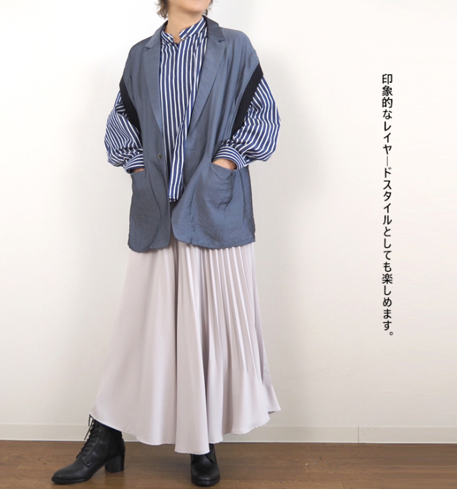 MANON マノン ギャザースリーブ バンドカラーシャツ レディース