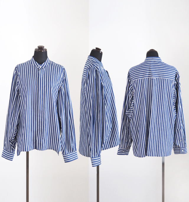 MANON マノン ギャザースリーブ バンドカラーシャツ レディース