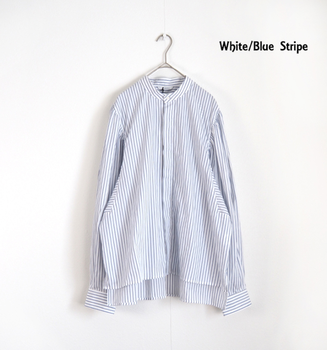 MANON マノン ギャザースリーブ バンドカラーシャツ レディース