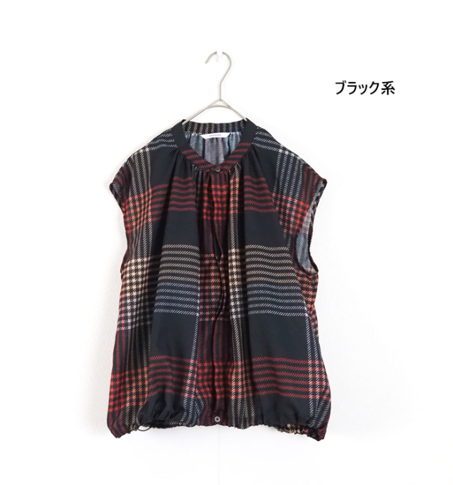 MANONマノン スピンドルギャザーブラウス オリジナルチェックプリント レディース