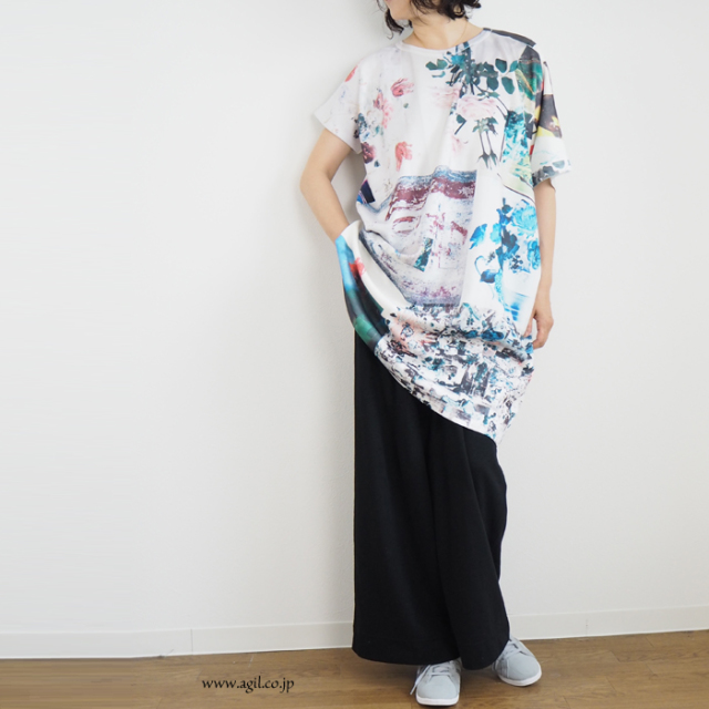 SALE チランドシア CILANDSIA Tシャツワンピ−ス アシンメトリープリント レディース メンズ CILANDSIA SALE チランドシア Tシャツワンピ−ス アシンメトリー