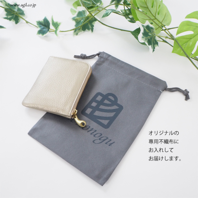 mononogu(もののぐ) L字ファスナーで薄型スリムな小型財布 牛革シボレザーのシャンパンゴールド レディース メンズ