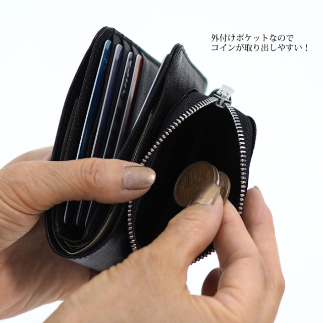 REN レン 本革 2つ折り財布 外ポケット ミニウォレット レディース