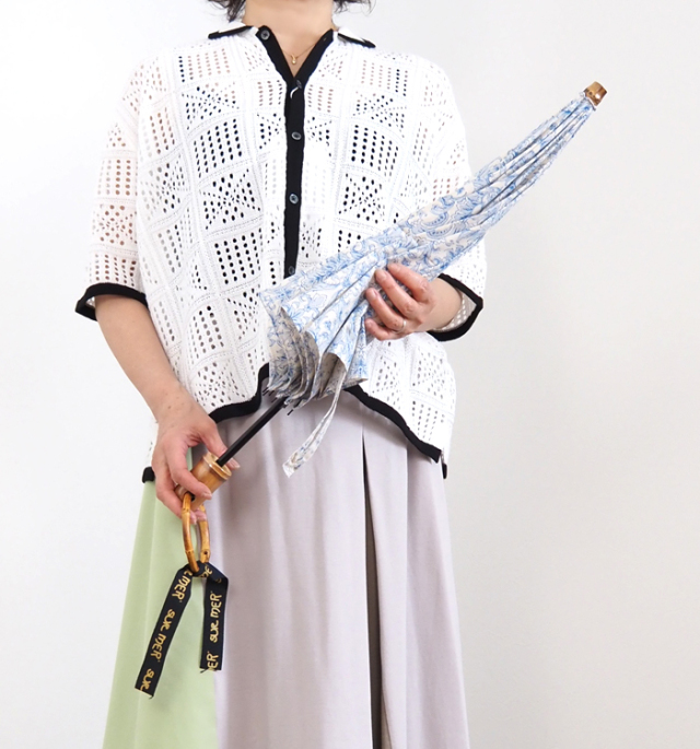 SUR MER シュールメール 日傘 折り畳み傘 ダマスク柄  ブルー 日本製 レディース