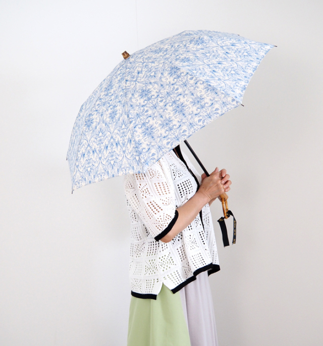 SUR MER シュールメール 日傘 折り畳み傘 ダマスク柄  ブルー 日本製 レディース