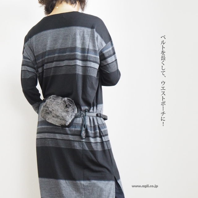 SALE REN レン ファー付きチェストバッグ ボディバッグ 本革 
