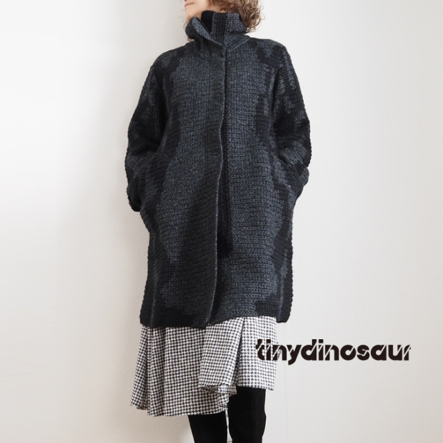 tiny dinosaur タイニーダイナソー ニットコート ローゲージ バルキーニット チャコール レディース