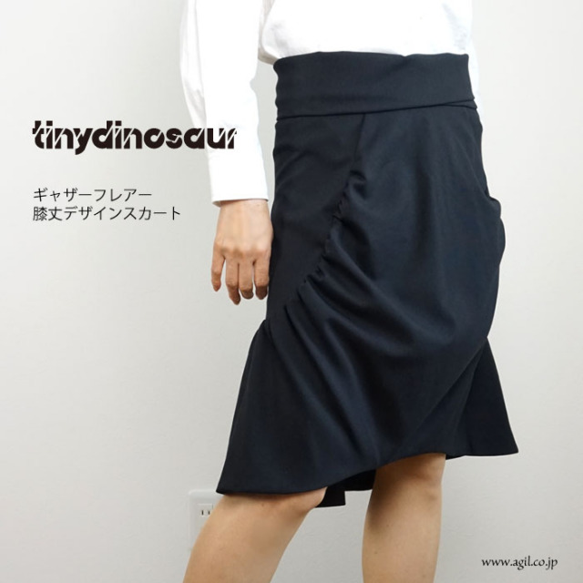 tiny dinosaur(タイニーダイナソー) ニーレングス ハイウエスト フレアースカート ブラック レディース