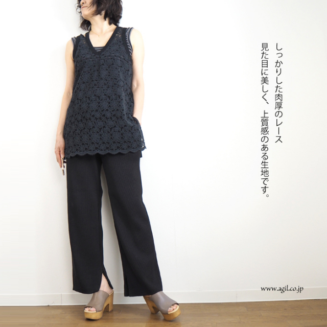 tiny dinosaur(タイニーダイナソー) ノースリーブ レースチュニック ブラック レディース 