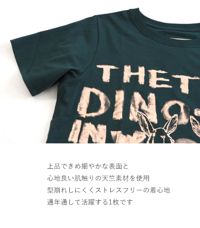 tiny dinosaur タイニーダイナソー プリント半袖Tシャツ ラビットロゴパターン レディース