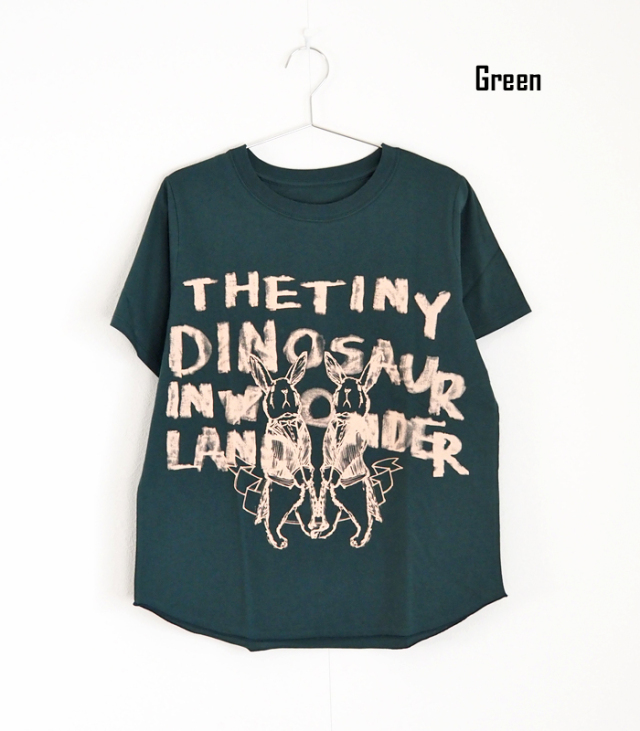 tiny dinosaur タイニーダイナソー プリント半袖Tシャツ ラビットロゴパターン レディース