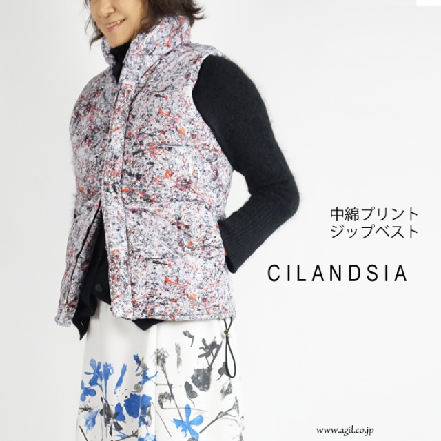 CILANDSIA(チランドシア) 中綿プリントジップベスト 0077 レディース