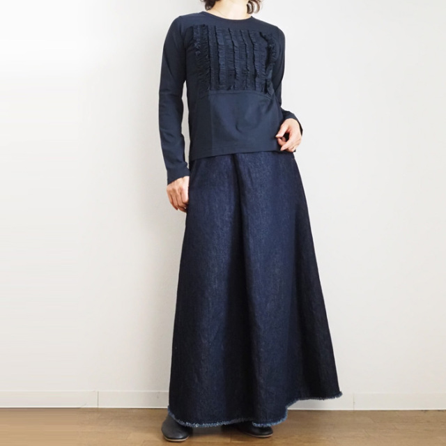 FERAL FLAIR VISIONAIRE フィラルフレア ヴィジョネア 長袖フリル プルオーバー天竺カットソー ネイビー レディース