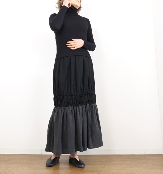 MARECHAL TERRE マルシャルテル ティアードスカート 異素材 配色