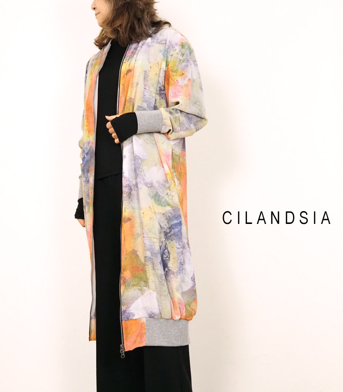 CILANDSIA チランドシア ロングブルゾン シフォンプリント シアー素材 長袖