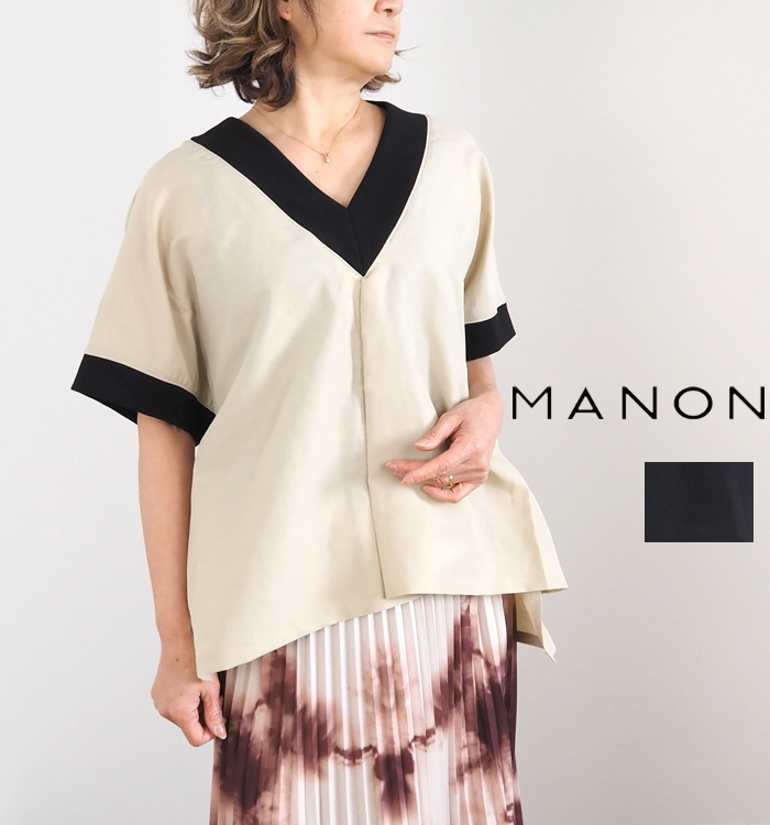 MANON マノン プルオーバーシャツ Vネック リネンナイロン レディース