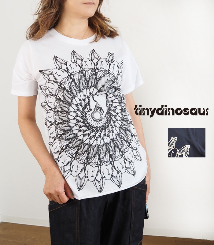 tiny dinosaur タイニーダイナソー プリント半袖Tシャツ ラビット円形パターン レディース