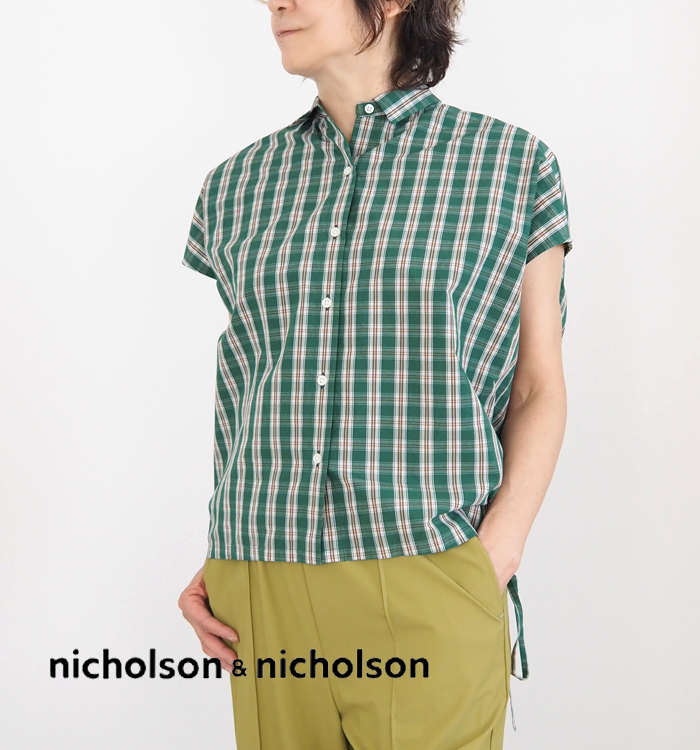 nicholson and nicholson ニコルソンアンドニコルソン フレンチスリーブシャツ チェック柄 レディース