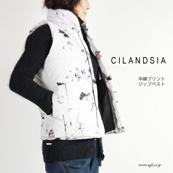 CILANDSIA(チランドシア) 中綿プリントジップベスト 0078 レディース