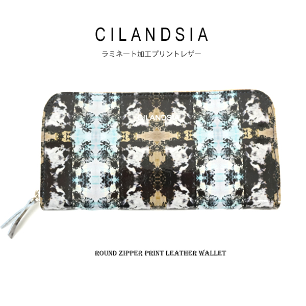 CILANDSIA(チランドシア) ラウンドファスナー長財布 プリント牛革 ラミネート加工｜送料無料