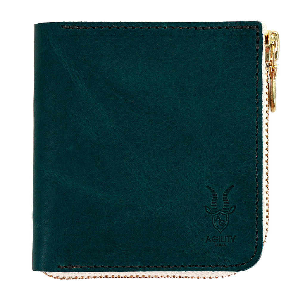 二つ折り財布 ミニ財布 正方形 L字ファスナー コンパクト 革 レザー メンズ レディース