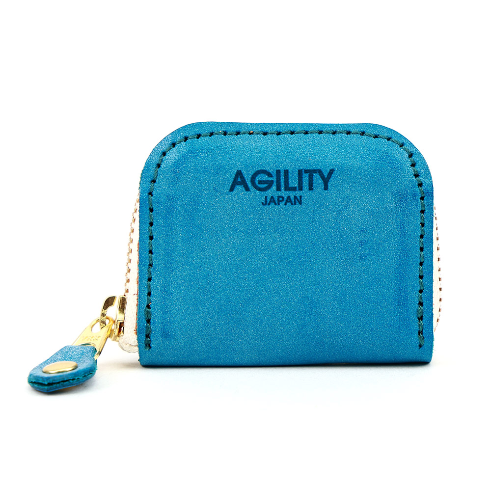 小銭入れ コインケース 20枚 ラウンドファスナー 極小 ミニマム 本革 レザー ターコイズブルー