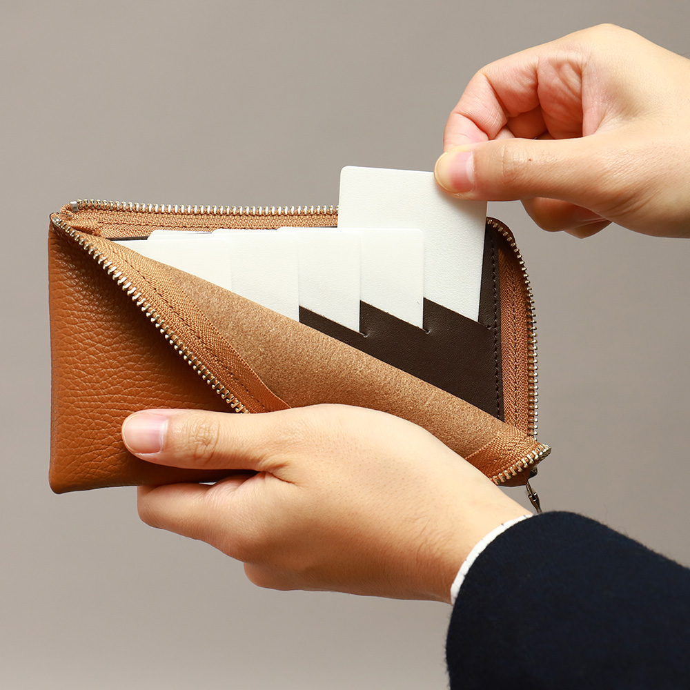 コンパクト長財布 長財布 L字ファスナー スリット 10枚 コンパクト 縦 革 薄型 スリム