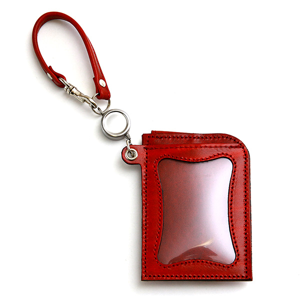 リール付き パスケース レザー 定期入れ ICカードケース