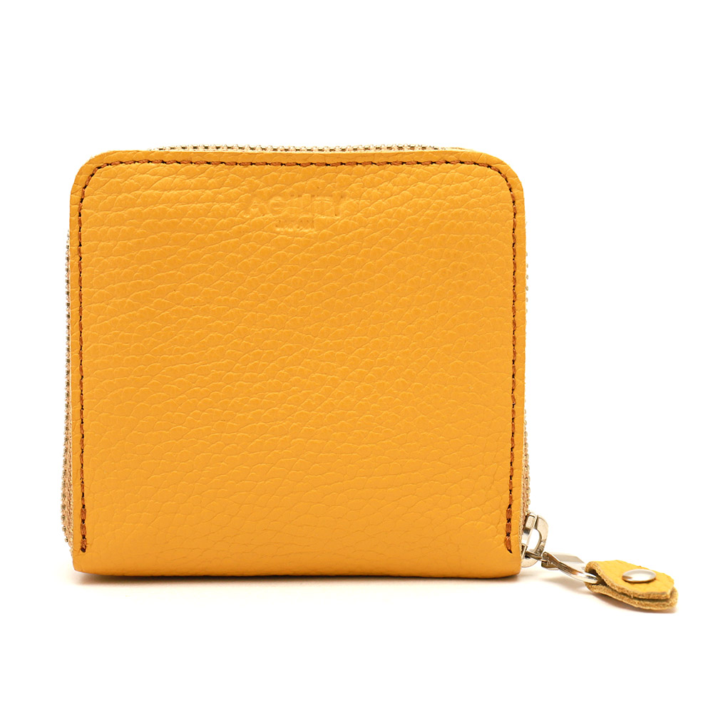 財布 二つ折り スクエア キューブ 正方形 二層式 ラウンドファスナー 本革