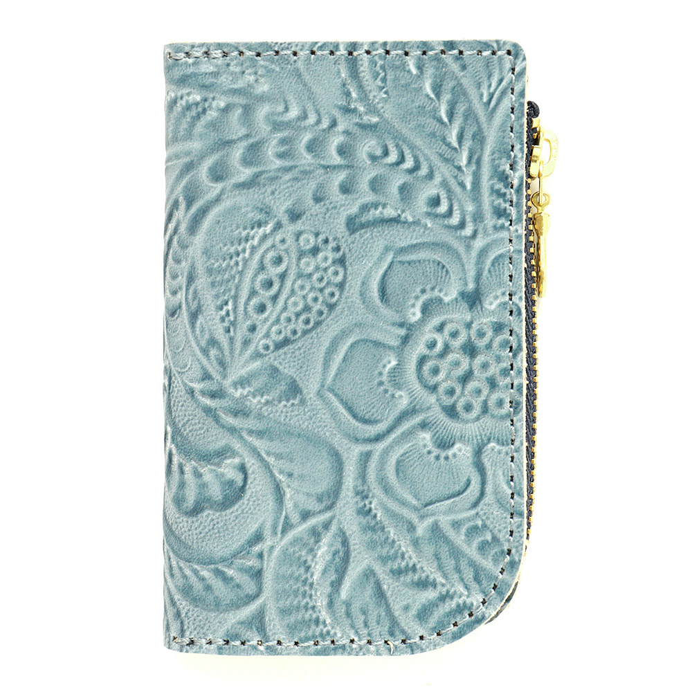 キーケース コインケース 4連 極小財布 花柄 一体 レディース ミニ 小さい L字 革