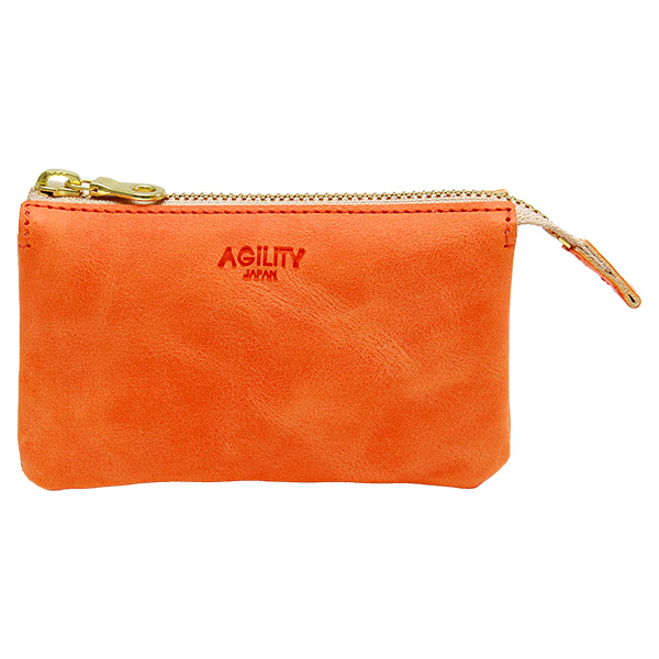 マルチケース バッグインポーチ ミニポーチ レザーポーチ 革 本革 レザー オレンジ