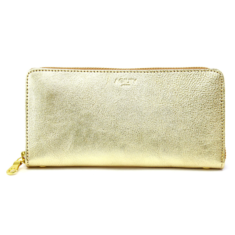 長財布 レディース ラウンドファスナー 本革 レザー 金 銀 ゴールド シルバー 箔