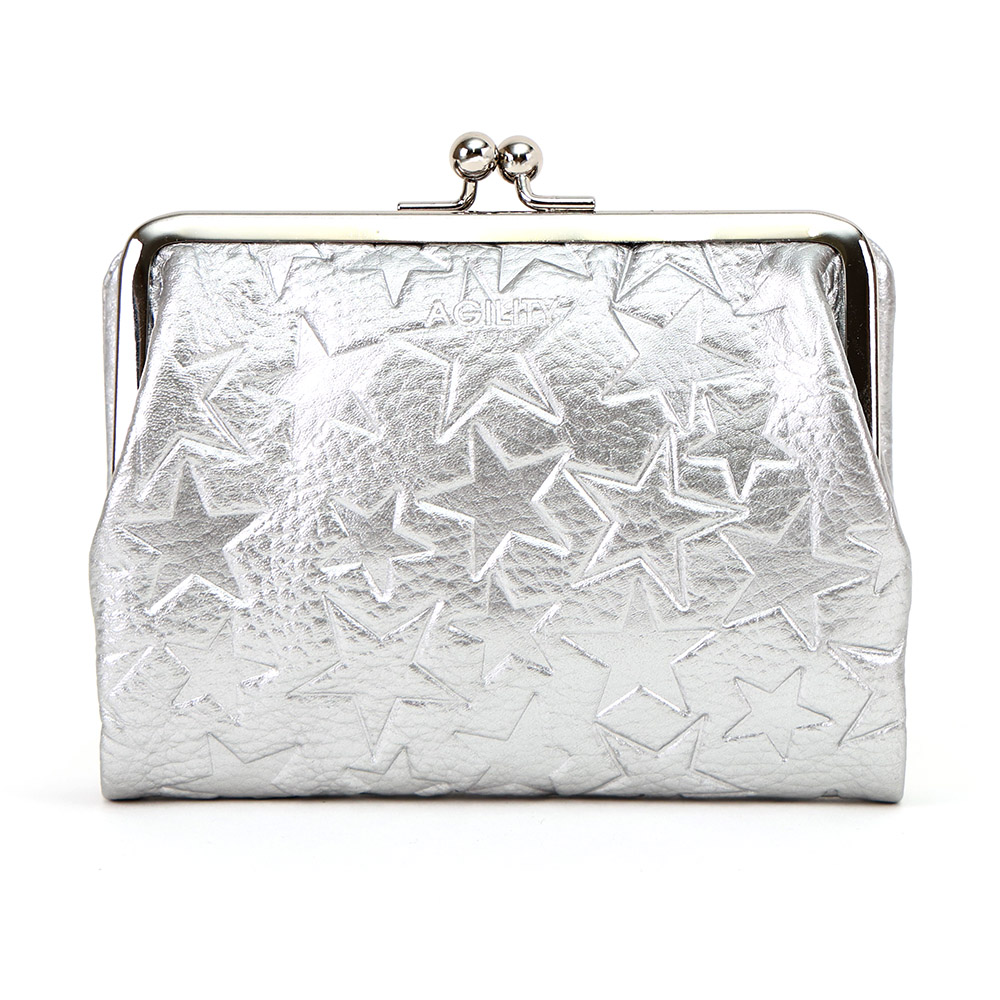 星柄 スター かわいい おしゃれ がま口財布 二つ折り財布 レディース かわいい たくさん入る 本革 レザー