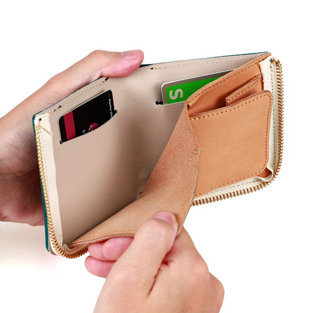 二つ折り財布 ミニ財布 正方形 L字ファスナー コンパクト 革 レザー メンズ レディース