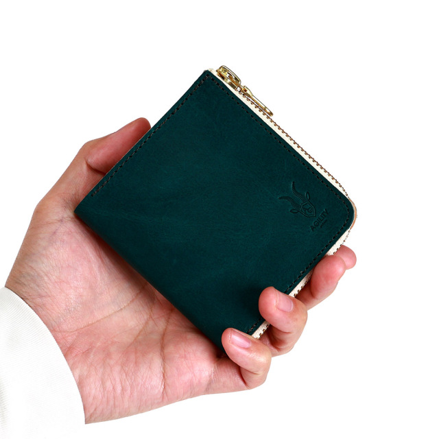 二つ折り財布 ミニ財布 正方形 L字ファスナー コンパクト 革 レザー メンズ レディース