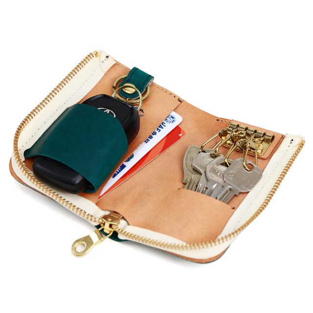 スマートキー・シリンダーキー・カードキー全てが入るL字ファスナーキーケース