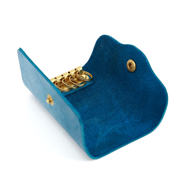 キーケース キーリング 5連 五連 二重リング 二重カン 牛革 本革 レザー ターコイズブルー