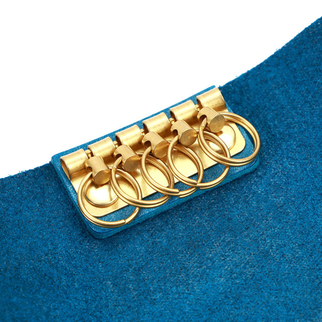 キーケース キーリング 5連 五連 二重リング 二重カン 牛革 本革 レザー ターコイズブルー