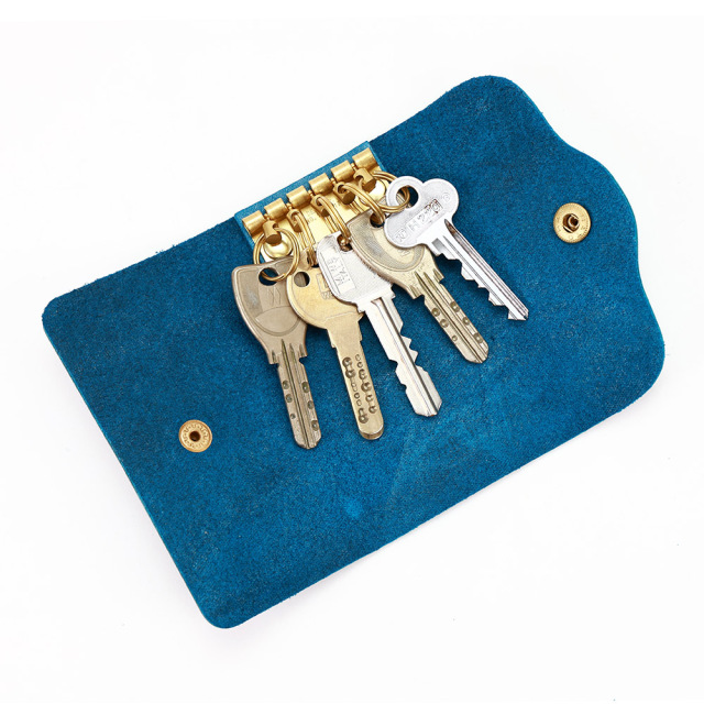 キーケース キーリング 5連 五連 二重リング 二重カン 牛革 本革 レザー ターコイズブルー