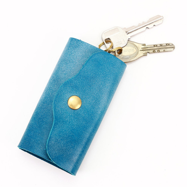 キーケース キーリング 5連 五連 二重リング 二重カン 牛革 本革 レザー ターコイズブルー