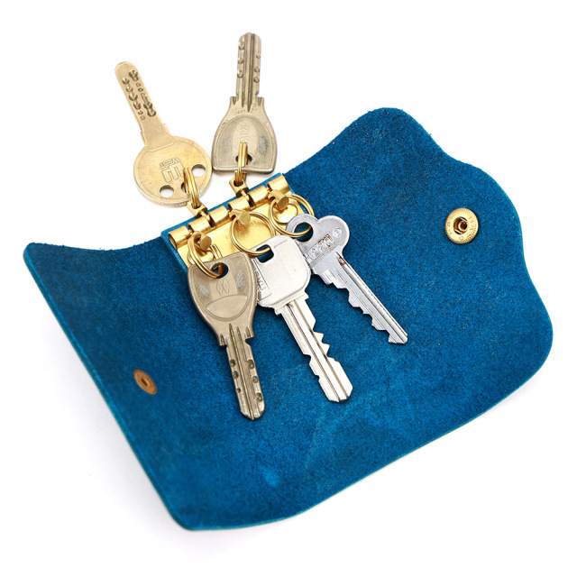 キーケース キーリング 5連 五連 二重リング 二重カン 牛革 本革 レザー ターコイズブルー