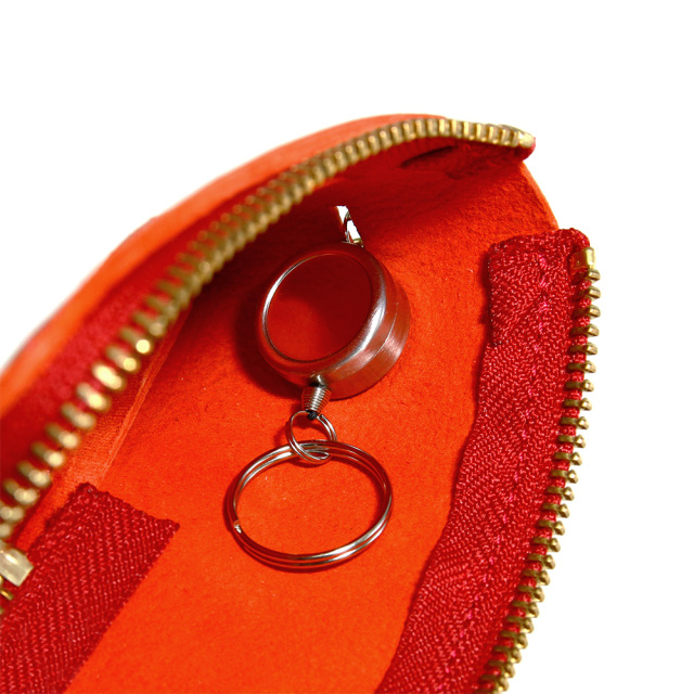 キーケース パスケース 一体型 リール付き 本革 ICカード L字ファスナー