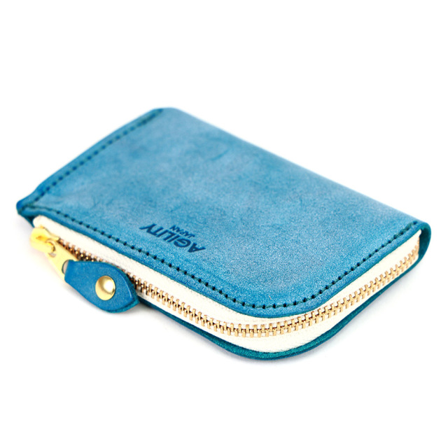 財布 極小財布 コインケース 小銭入れ ミニ財布 コンパクト L字ファスナー ターコイズブルー